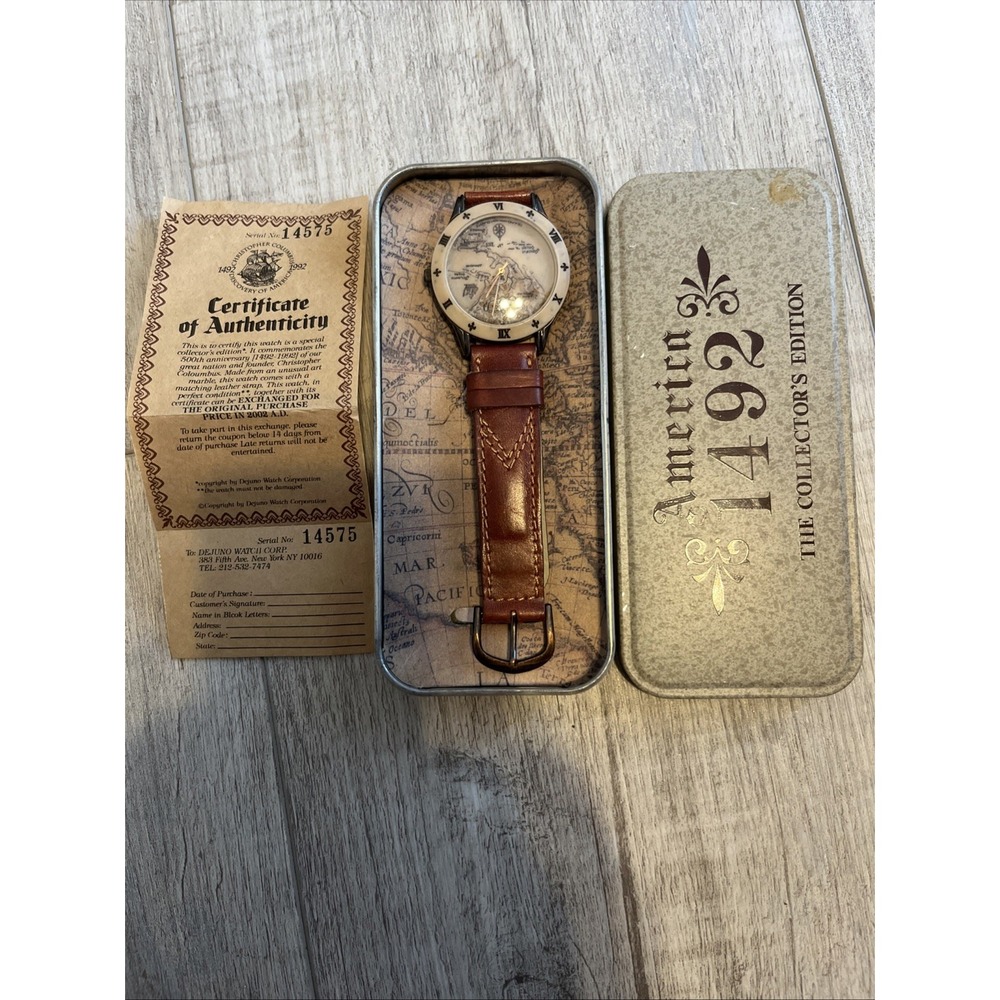 Vintage 1992 Columbus 500th Anniversary Quartz Watch With Tin And COA